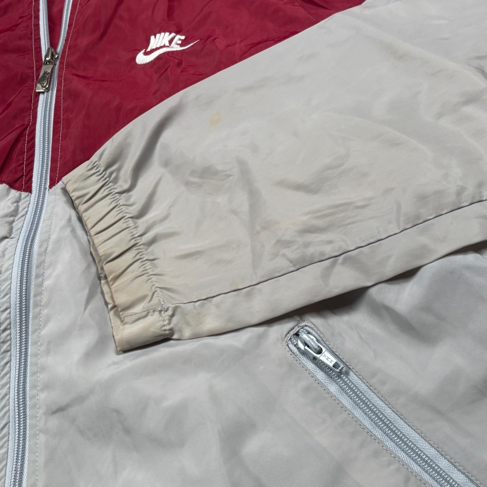 90's Nike Windbreaker Mens Medium Red Grey Vintage Colorblock Hooded Jacket - Picture 7 of 12